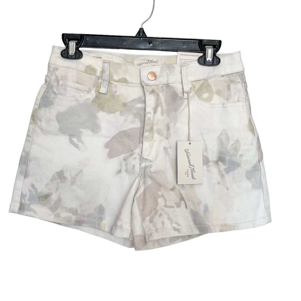 A New Day Womens Shorts Sz 4 Floral Print White High Rise Midi Smooth Sculpts